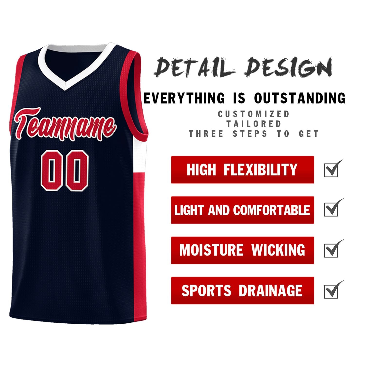 Custom Navy Red-White Side Two-Tone Classic Sports Uniform Basketball Jersey