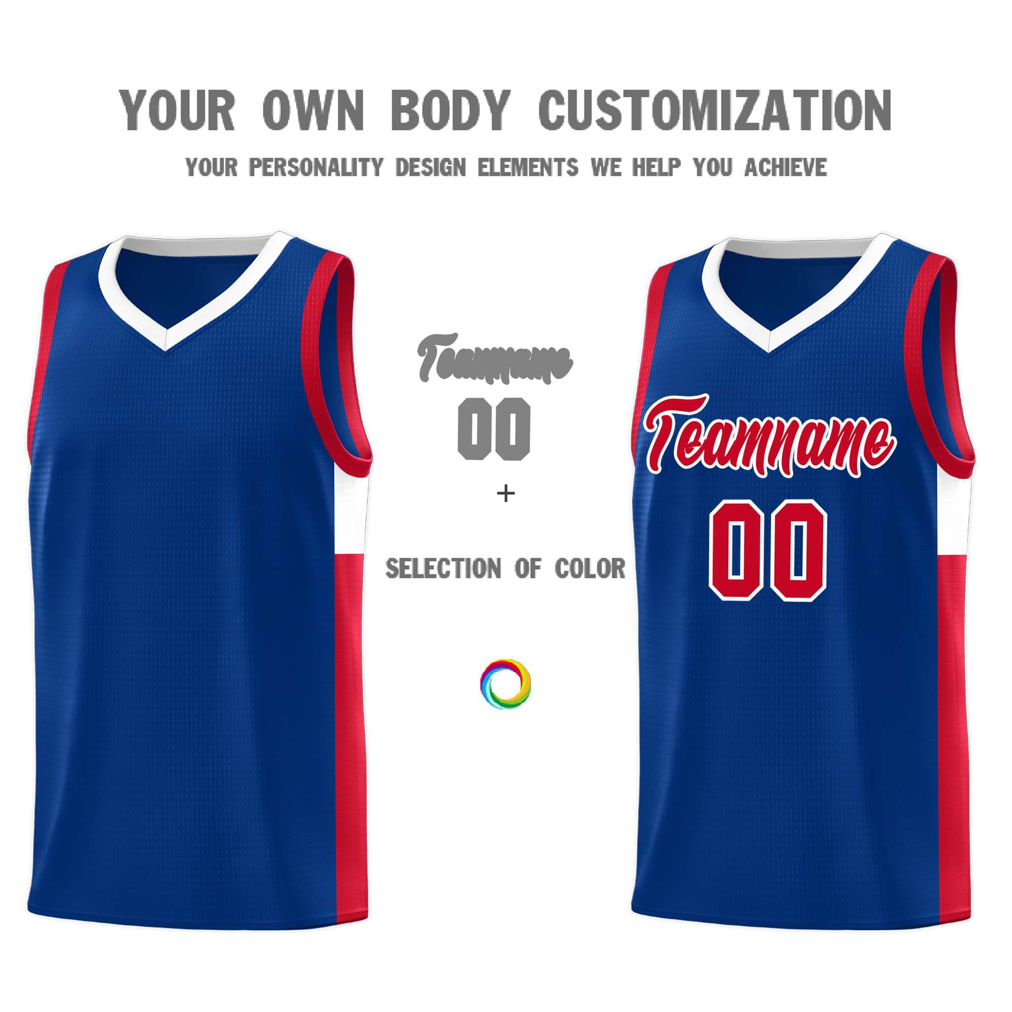 Custom Royal Red-White Side Two-Tone Classic Sports Uniform Basketball Jersey