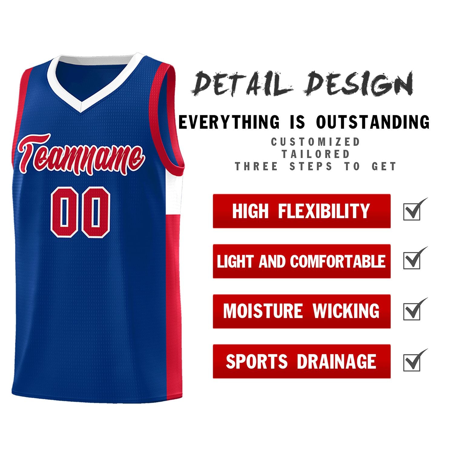 Custom Royal Red-White Side Two-Tone Classic Sports Uniform Basketball Jersey