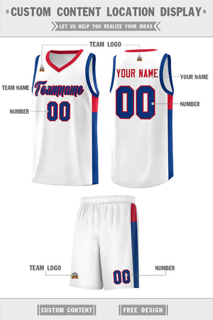 Custom White Royal-Red Side Two-Tone Classic Sports Uniform Basketball Jersey