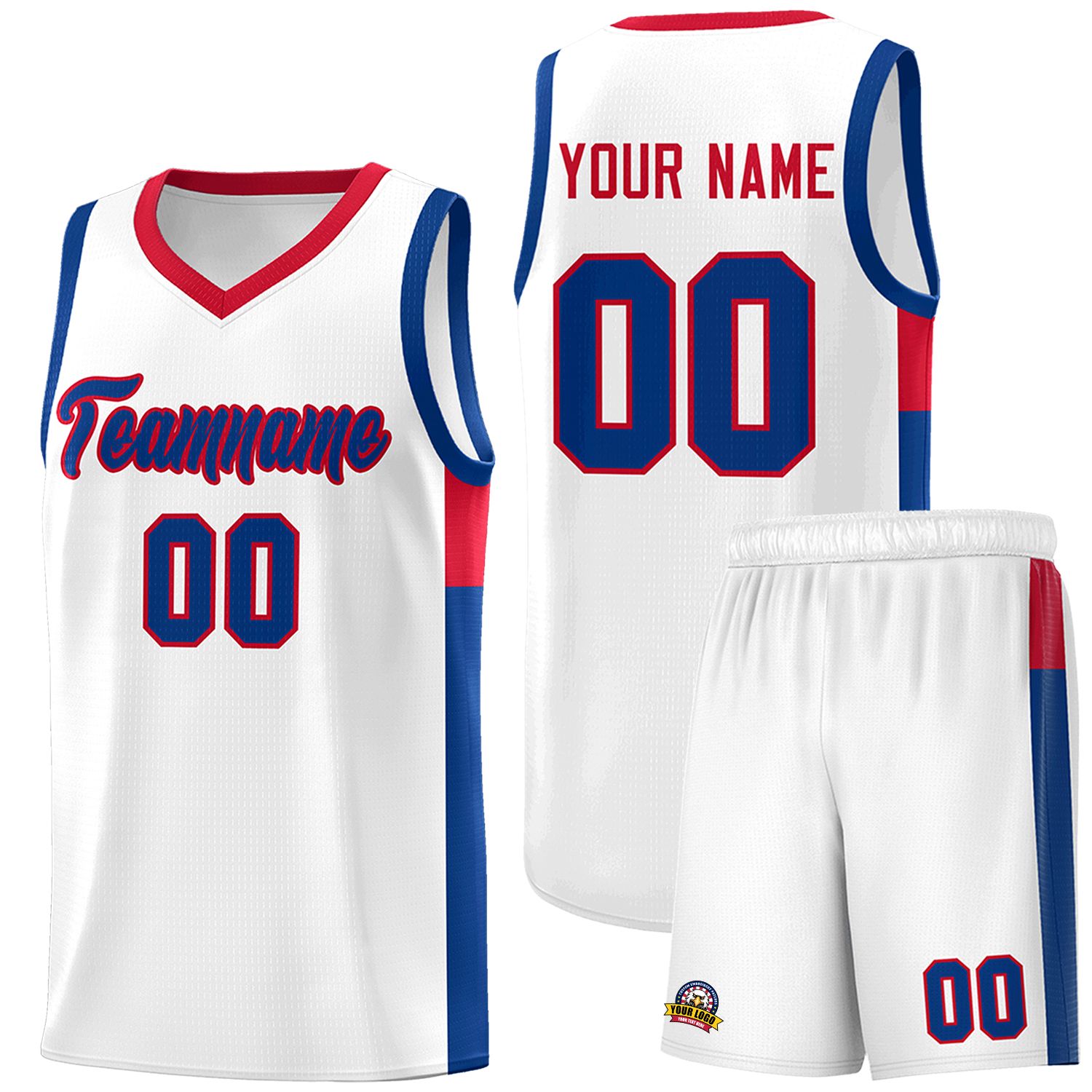 Custom White Royal-Red Side Two-Tone Classic Sports Uniform Basketball Jersey