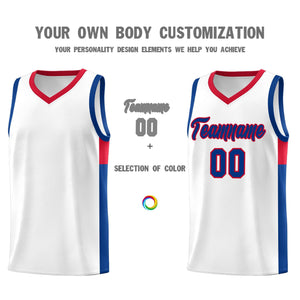 Custom White Royal-Red Side Two-Tone Classic Sports Uniform Basketball Jersey