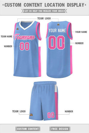 Custom Light Blue Pink Side Two-Tone Classic Sports Uniform Basketball Jersey
