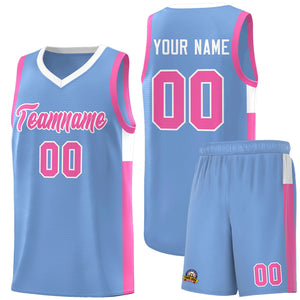 Custom Light Blue Pink Side Two-Tone Classic Sports Uniform Basketball Jersey