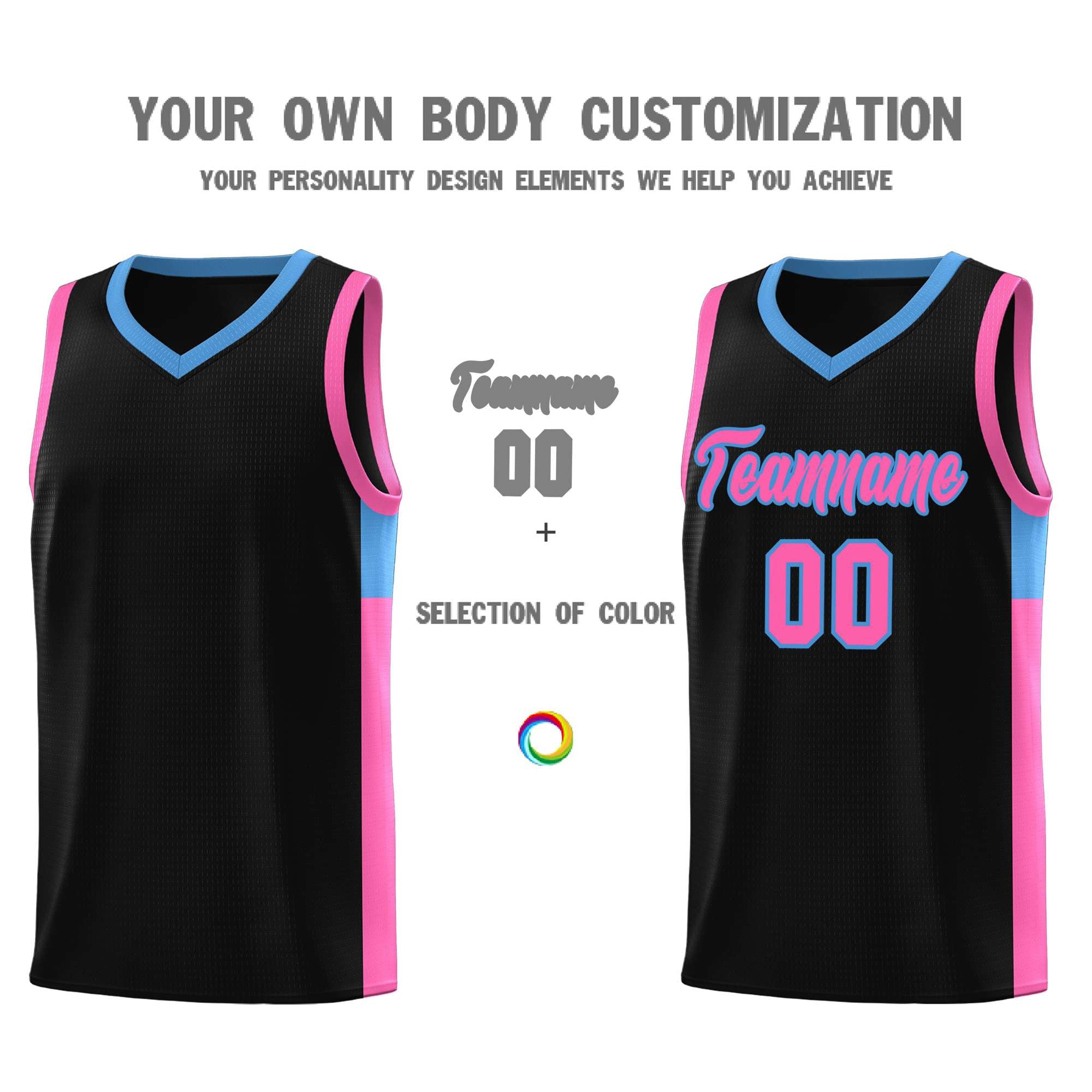 Custom Black Pink Side Two-Tone Classic Sports Uniform Basketball Jersey