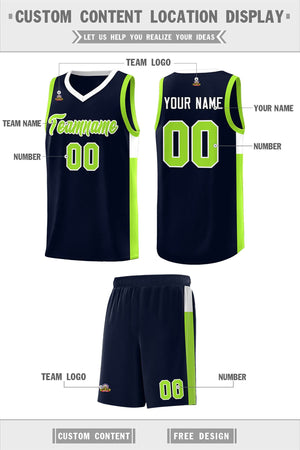 Custom Navy Neon Green-White Side Two-Tone Classic Sports Uniform Basketball Jersey