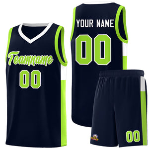 Custom Navy Neon Green-White Side Two-Tone Classic Sports Uniform Basketball Jersey