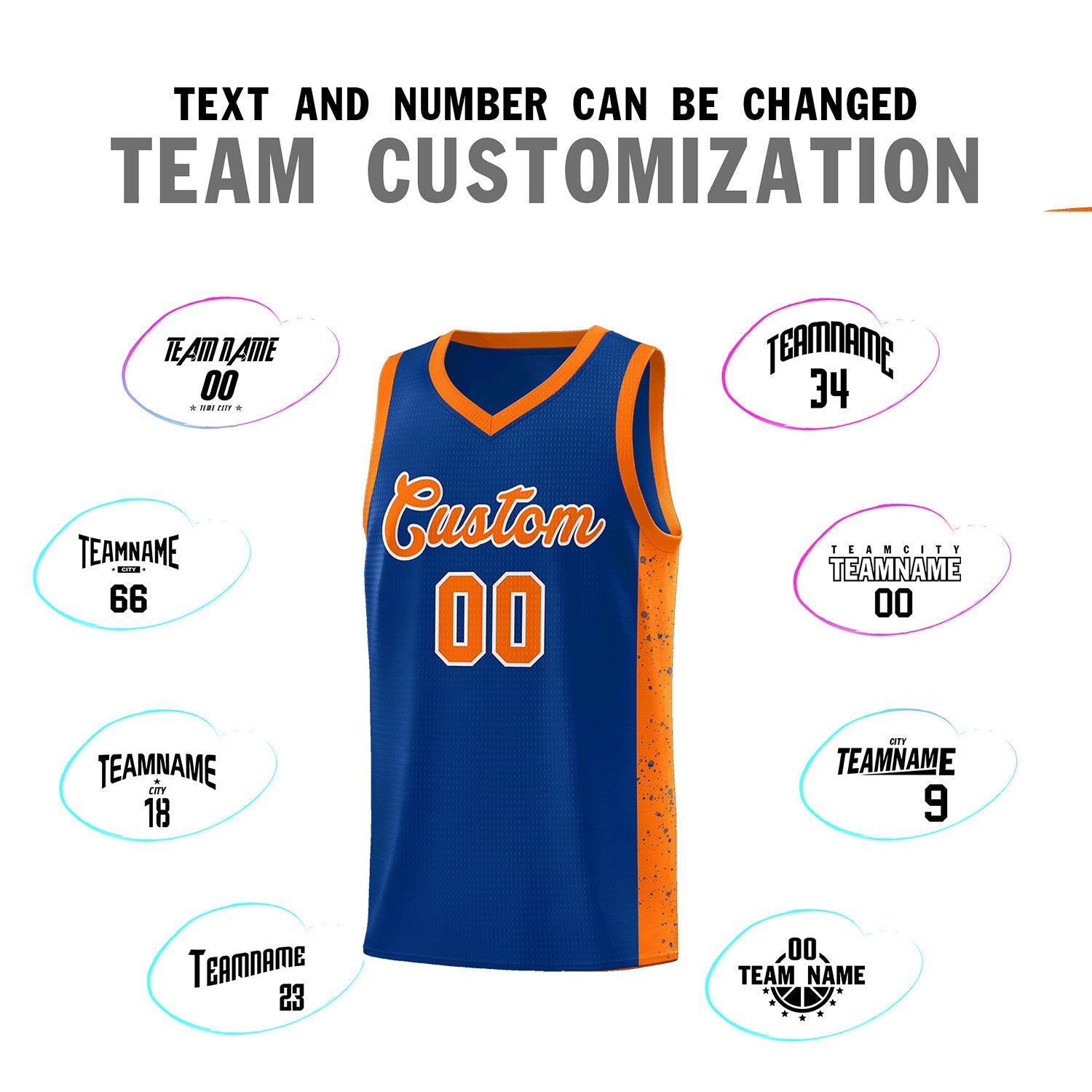 Custom Royal Orange-White Side Splash Sports Uniform Basketball Jersey