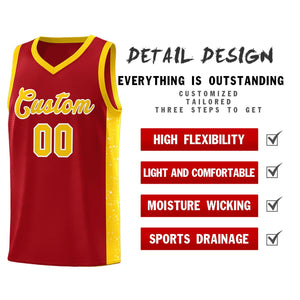 Custom Red Gold-White Side Splash Sports Uniform Basketball Jersey