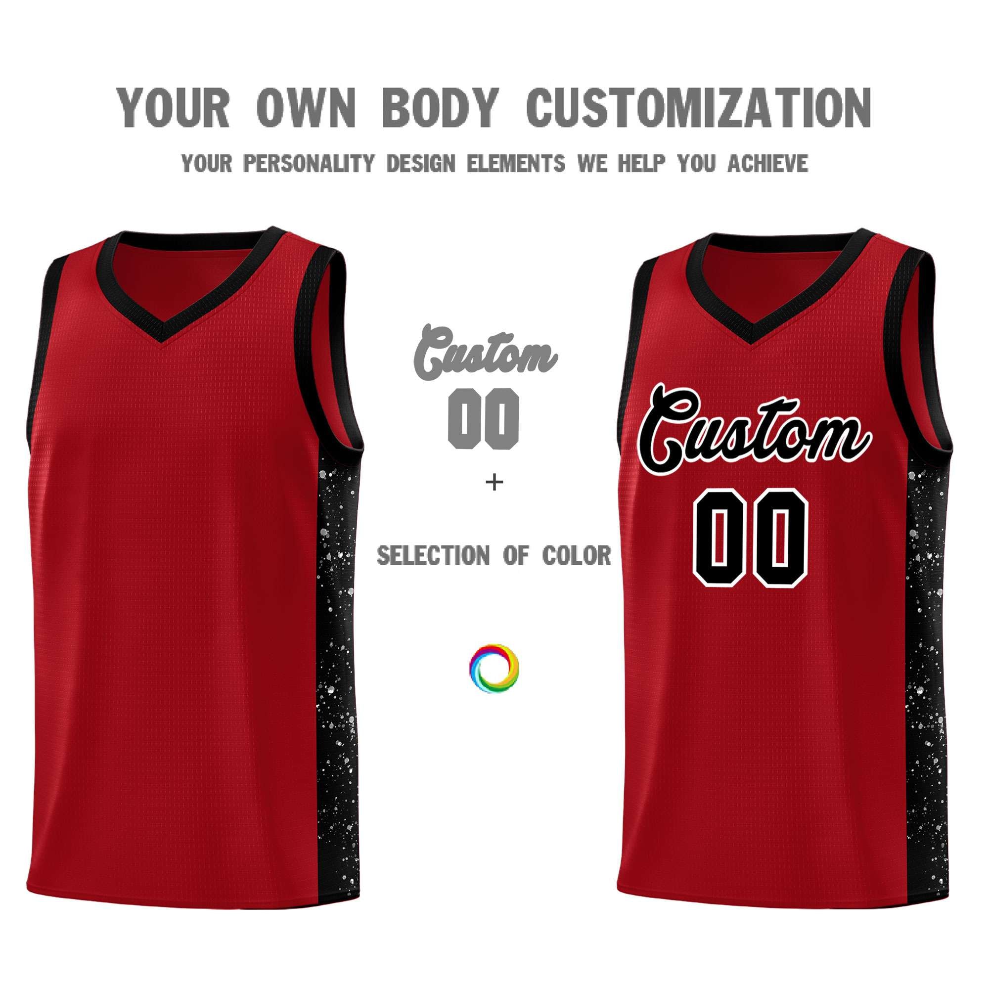 Custom Red Black-White Side Splash Sports Uniform Basketball Jersey