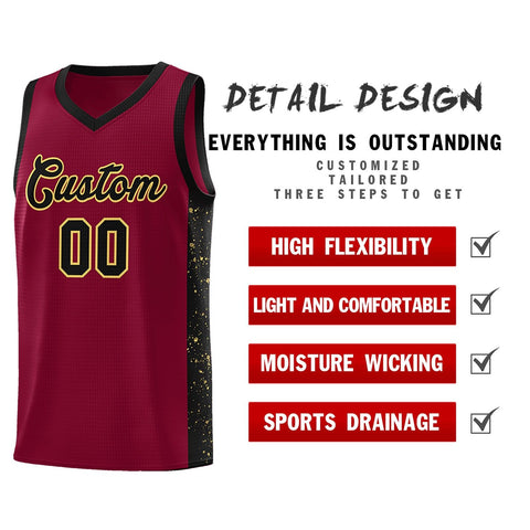 Custom Crimson Black-Khaki Side Splash Sports Uniform Basketball Jersey