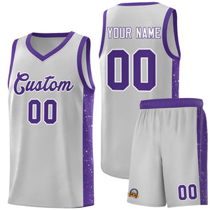 Custom Gray Purple-White Side Splash Sports Uniform Basketball Jersey