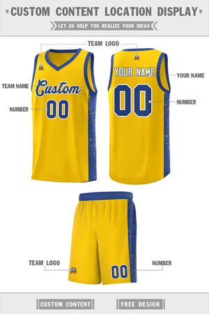 Custom Gold Royal-White Side Splash Sports Uniform Basketball Jersey