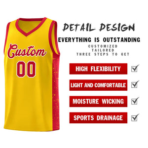 Custom Gold Red-White Side Splash Sports Uniform Basketball Jersey