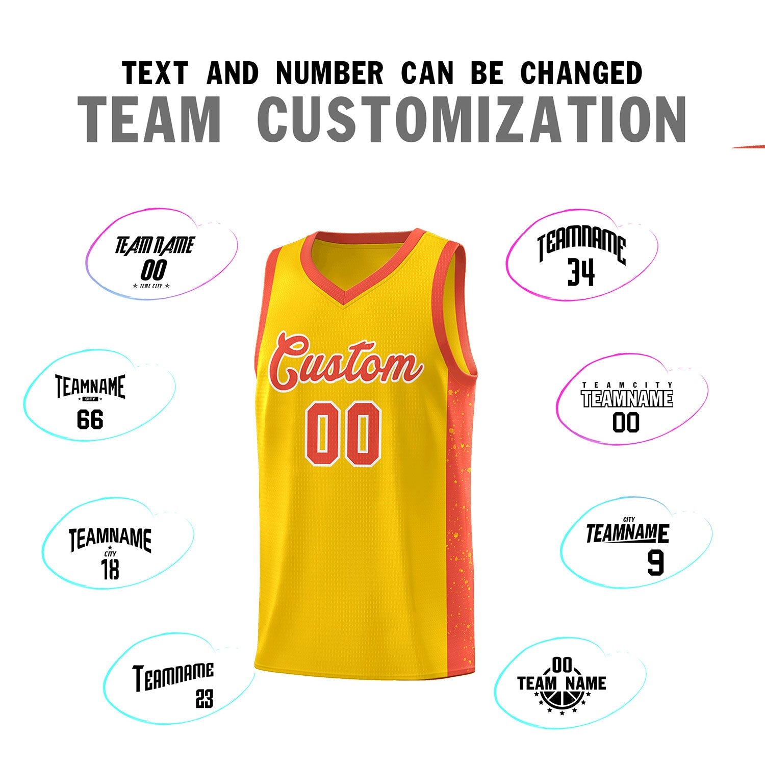 Custom Gold Orange-White Side Splash Sports Uniform Basketball Jersey