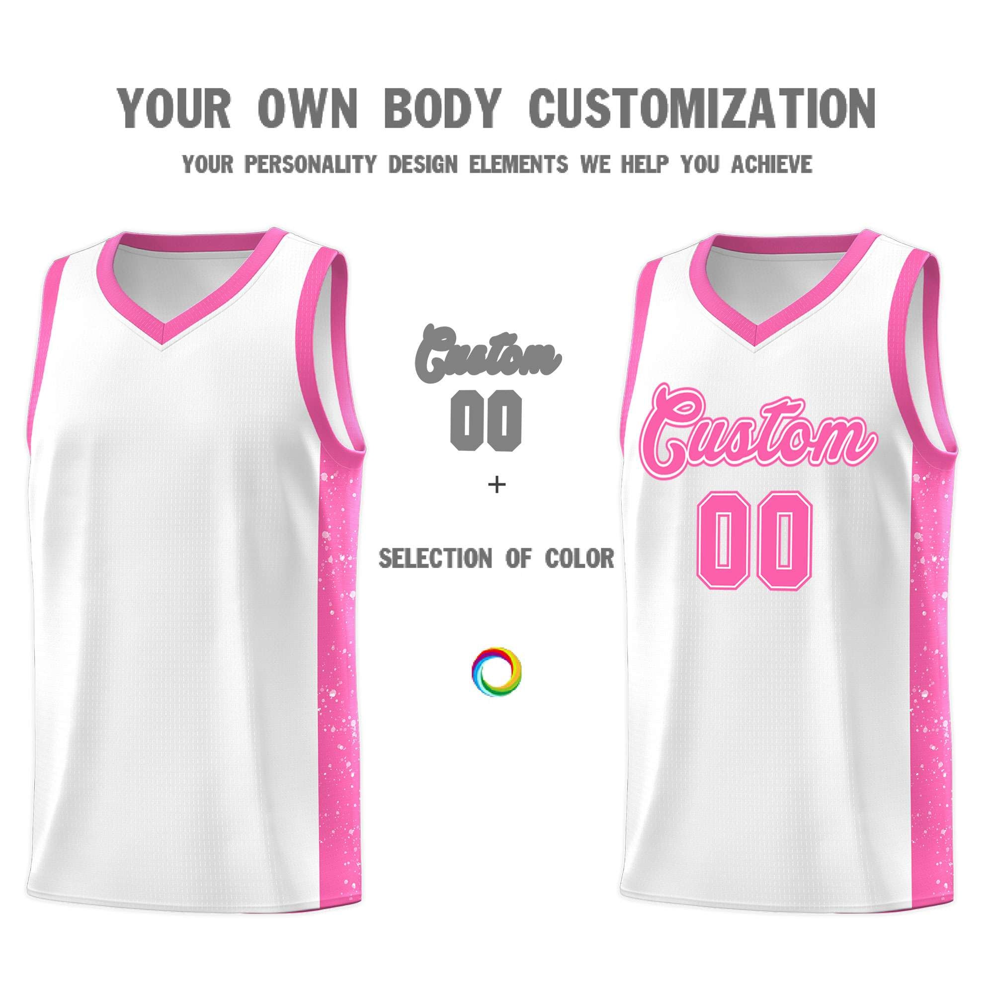 Custom White Pink Side Splash Sports Uniform Basketball Jersey