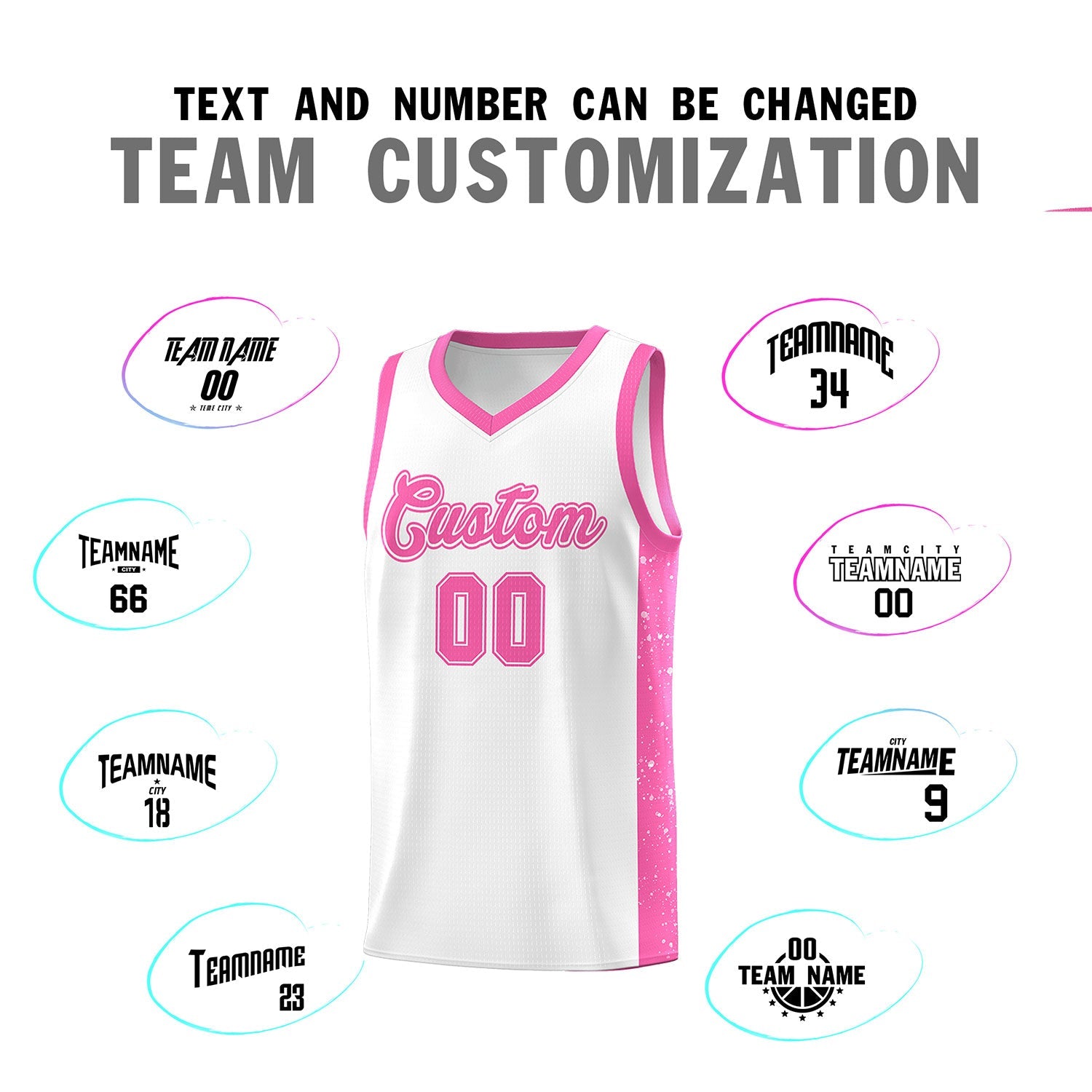 Custom White Pink Side Splash Sports Uniform Basketball Jersey