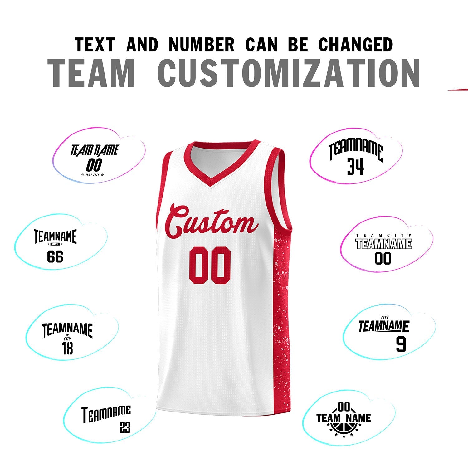 Custom White Red Side Splash Sports Uniform Basketball Jersey