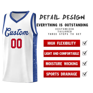 Custom White Royal Side Splash Sports Uniform Basketball Jersey