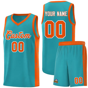Custom Aqua Orange-White Side Splash Sports Uniform Basketball Jersey