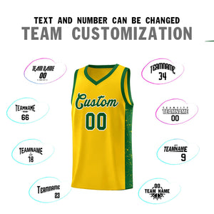 Custom Gold Green-White Side Splash Sports Uniform Basketball Jersey