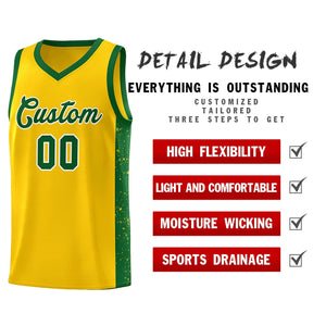 Custom Gold Green-White Side Splash Sports Uniform Basketball Jersey