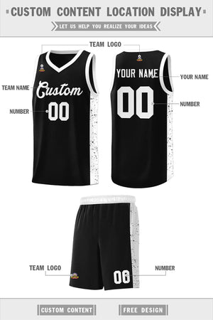 Custom Black White Side Splash Sports Uniform Basketball Jersey