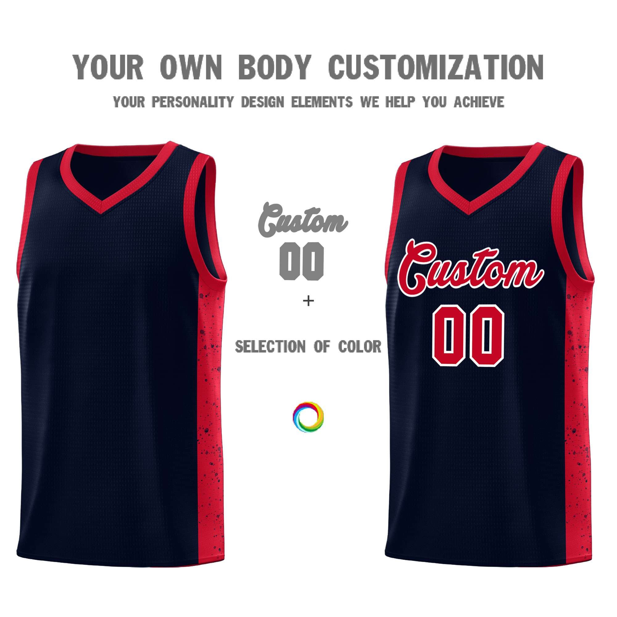 Custom Navy Red-White Side Splash Sports Uniform Basketball Jersey