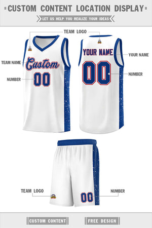 Custom White Royal Side Splash Sports Uniform Basketball Jersey