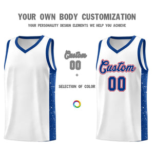 Custom White Royal Side Splash Sports Uniform Basketball Jersey