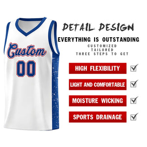 Custom White Royal Side Splash Sports Uniform Basketball Jersey