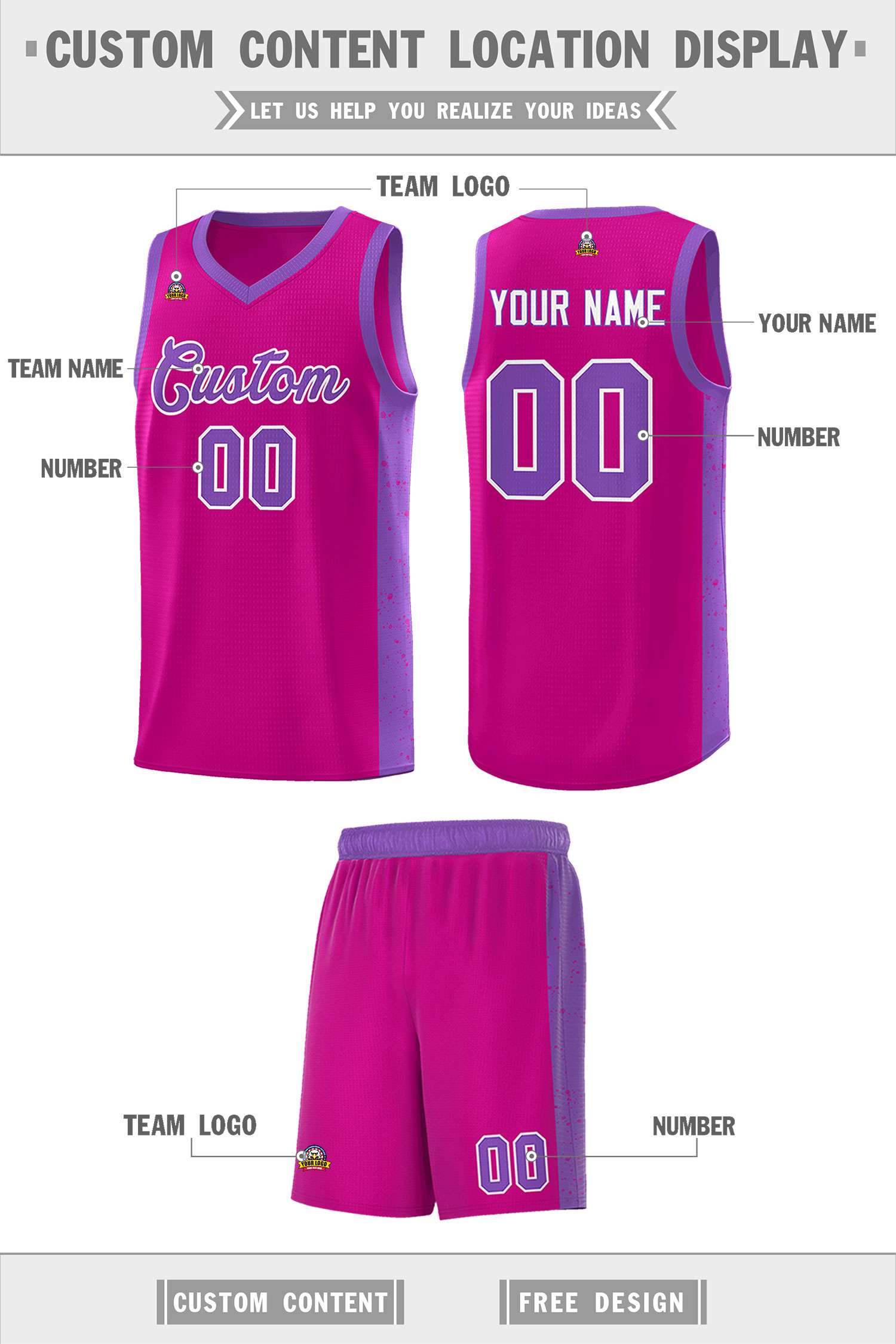 Custom Red Purple-White Side Splash Sports Uniform Basketball Jersey