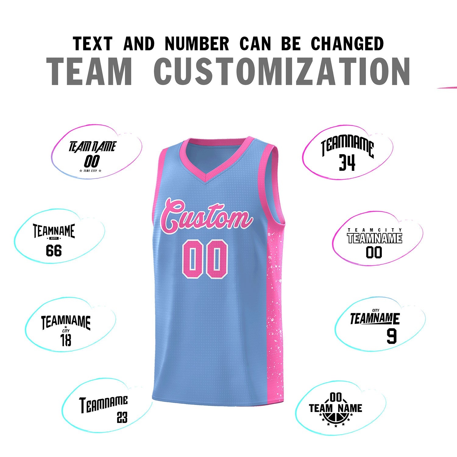 Custom Light Blue Pink-White Side Splash Sports Uniform Basketball Jersey