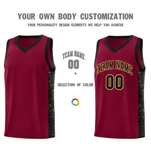 Custom Crimson Black-Khaki Side Splash Sports Uniform Basketball Jersey