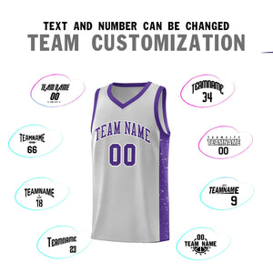 Custom Gray Purple-White Side Splash Sports Uniform Basketball Jersey