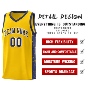 Custom Gold Navy-White Side Splash Sports Uniform Basketball Jersey