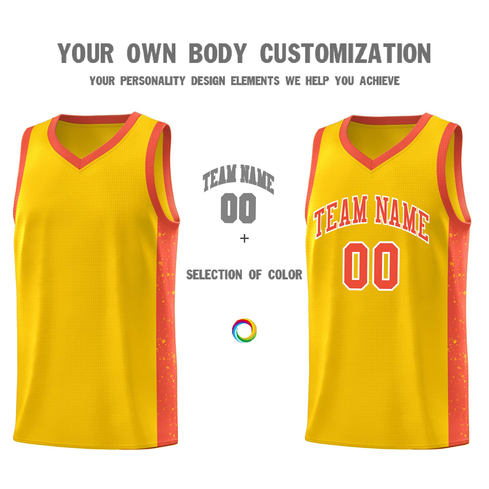 Custom Gold Orange-White Side Splash Sports Uniform Basketball Jersey