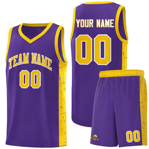 Custom Purple Gold-White Side Splash Sports Uniform Basketball Jersey