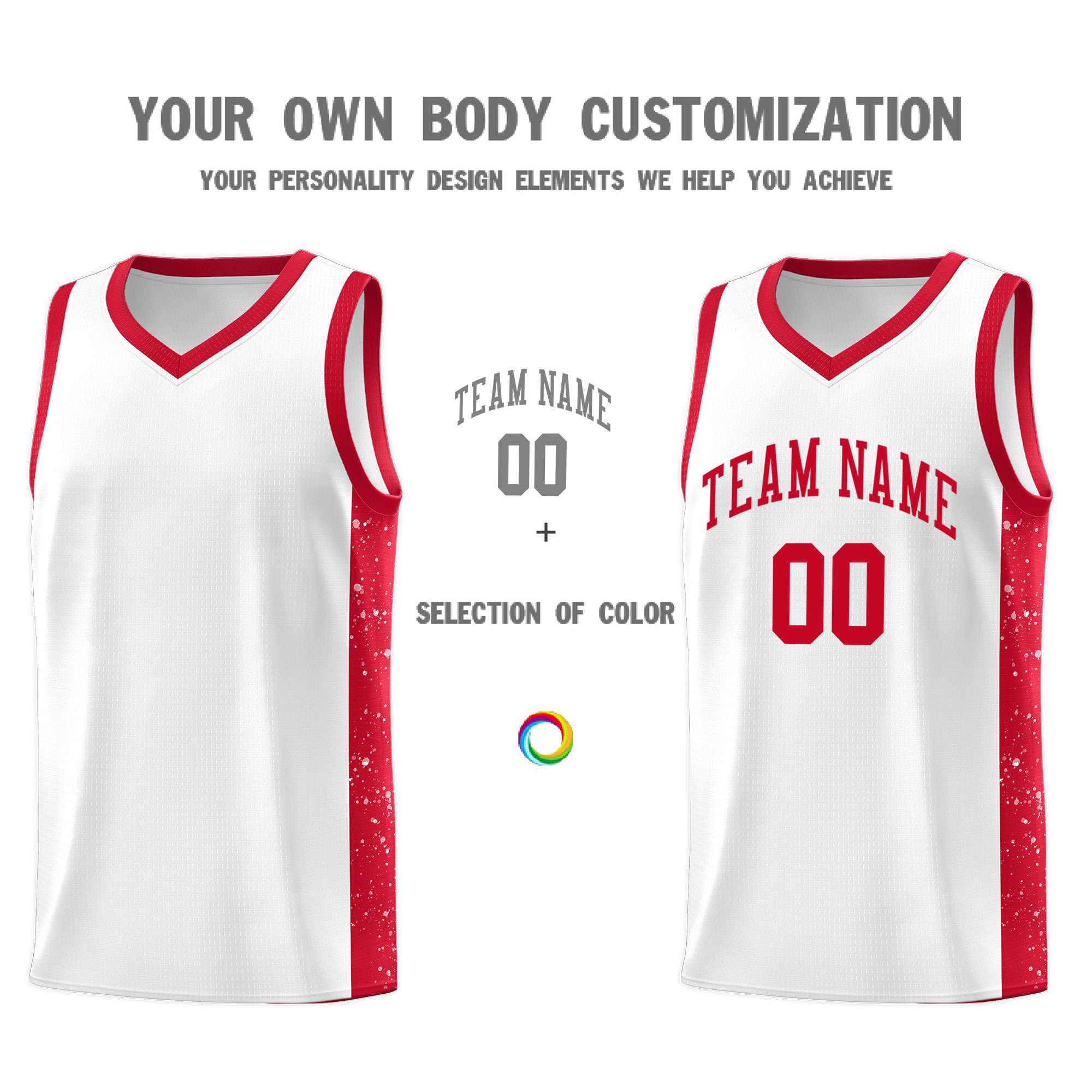 Custom White Red Side Splash Sports Uniform Basketball Jersey