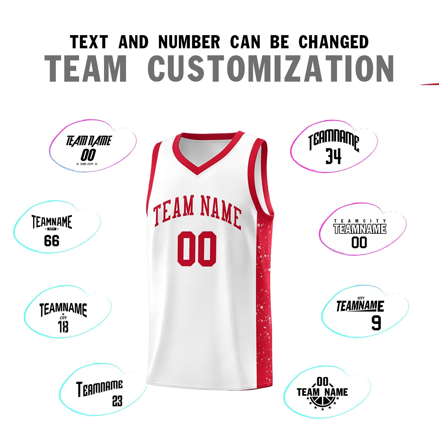 Custom White Red Side Splash Sports Uniform Basketball Jersey