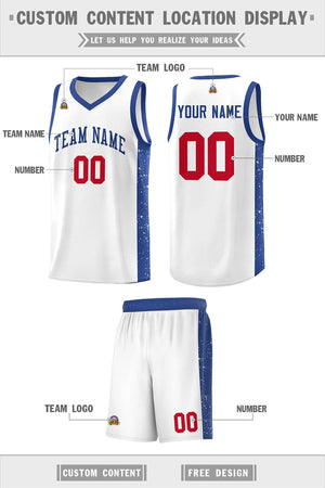 Custom White Royal Side Splash Sports Uniform Basketball Jersey