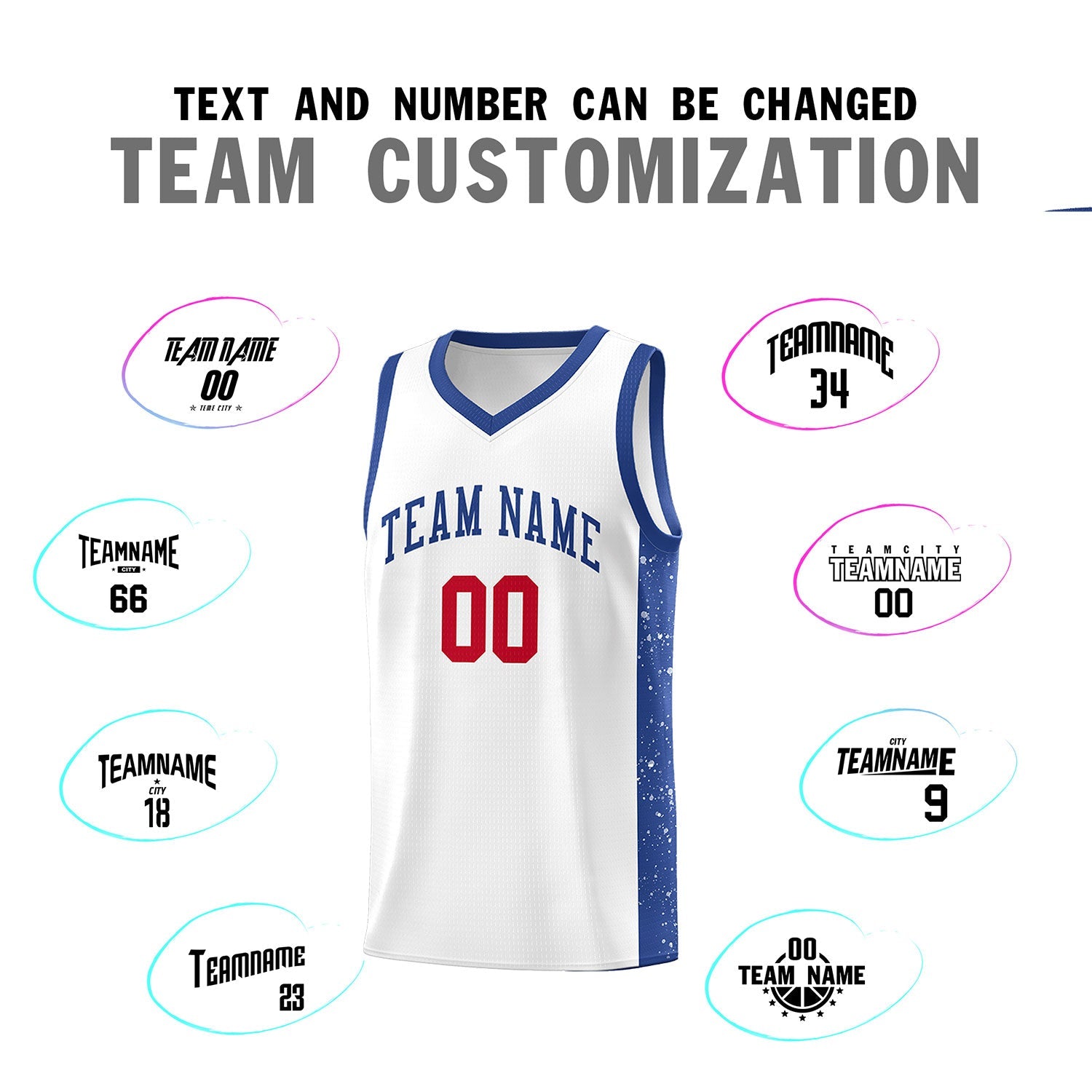 Custom White Royal Side Splash Sports Uniform Basketball Jersey