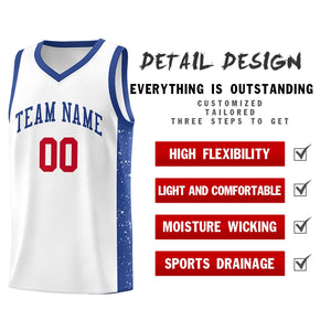 Custom White Royal Side Splash Sports Uniform Basketball Jersey