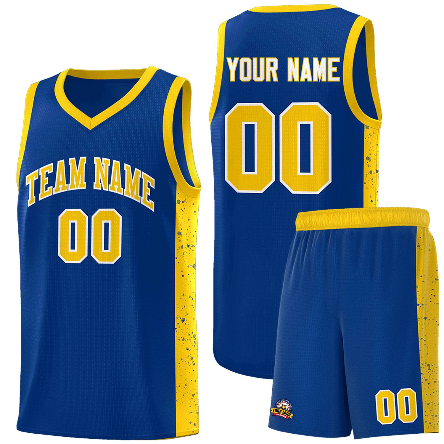 Custom Royal Gold-White Side Splash Sports Uniform Basketball Jersey