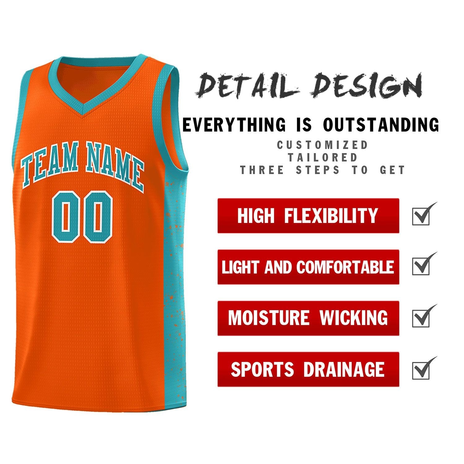 Custom Orange Aqua-White Side Splash Sports Uniform Basketball Jersey