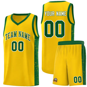 Custom Gold Green-White Side Splash Sports Uniform Basketball Jersey