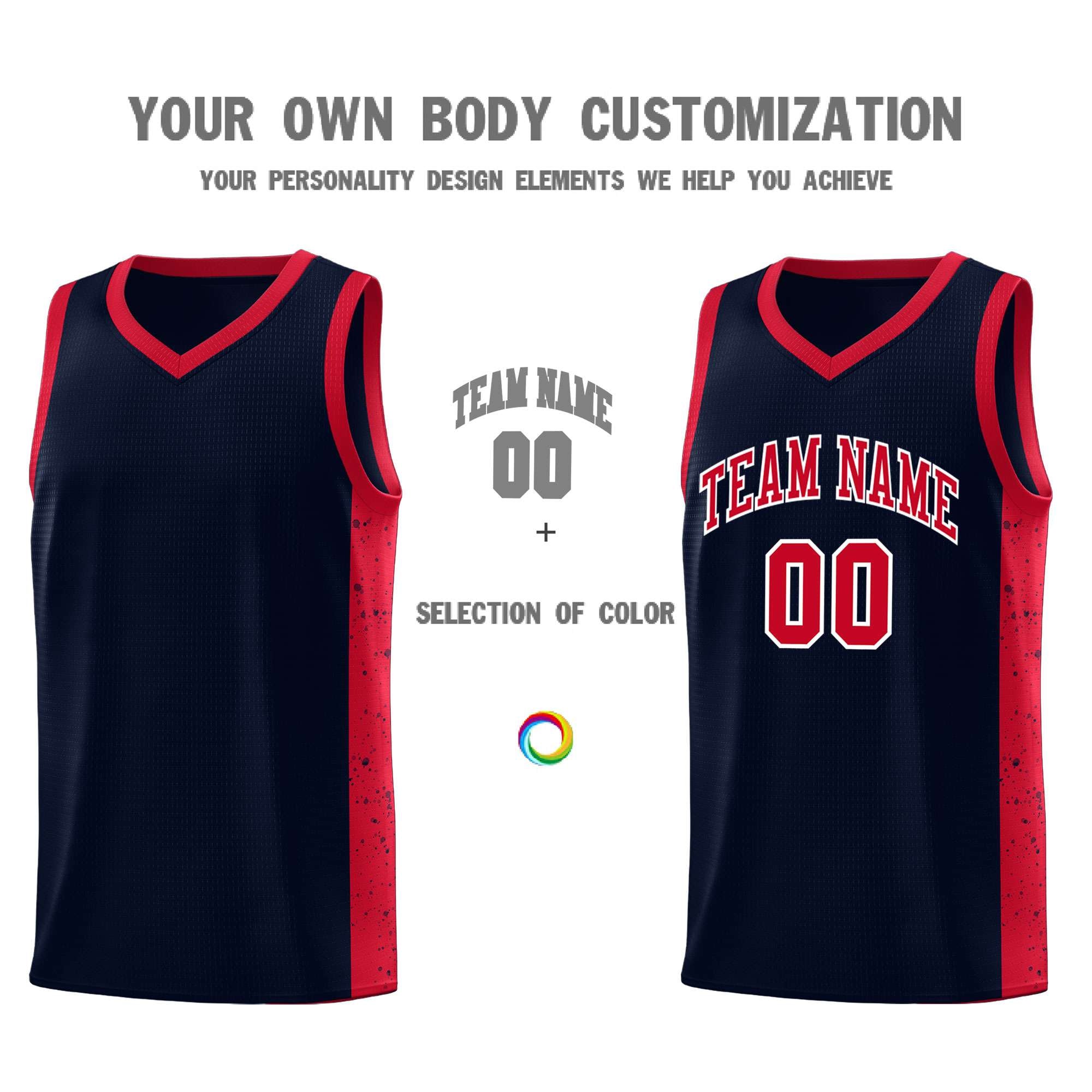 Custom Navy Red-White Side Splash Sports Uniform Basketball Jersey