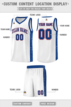 Custom White Royal Side Splash Sports Uniform Basketball Jersey