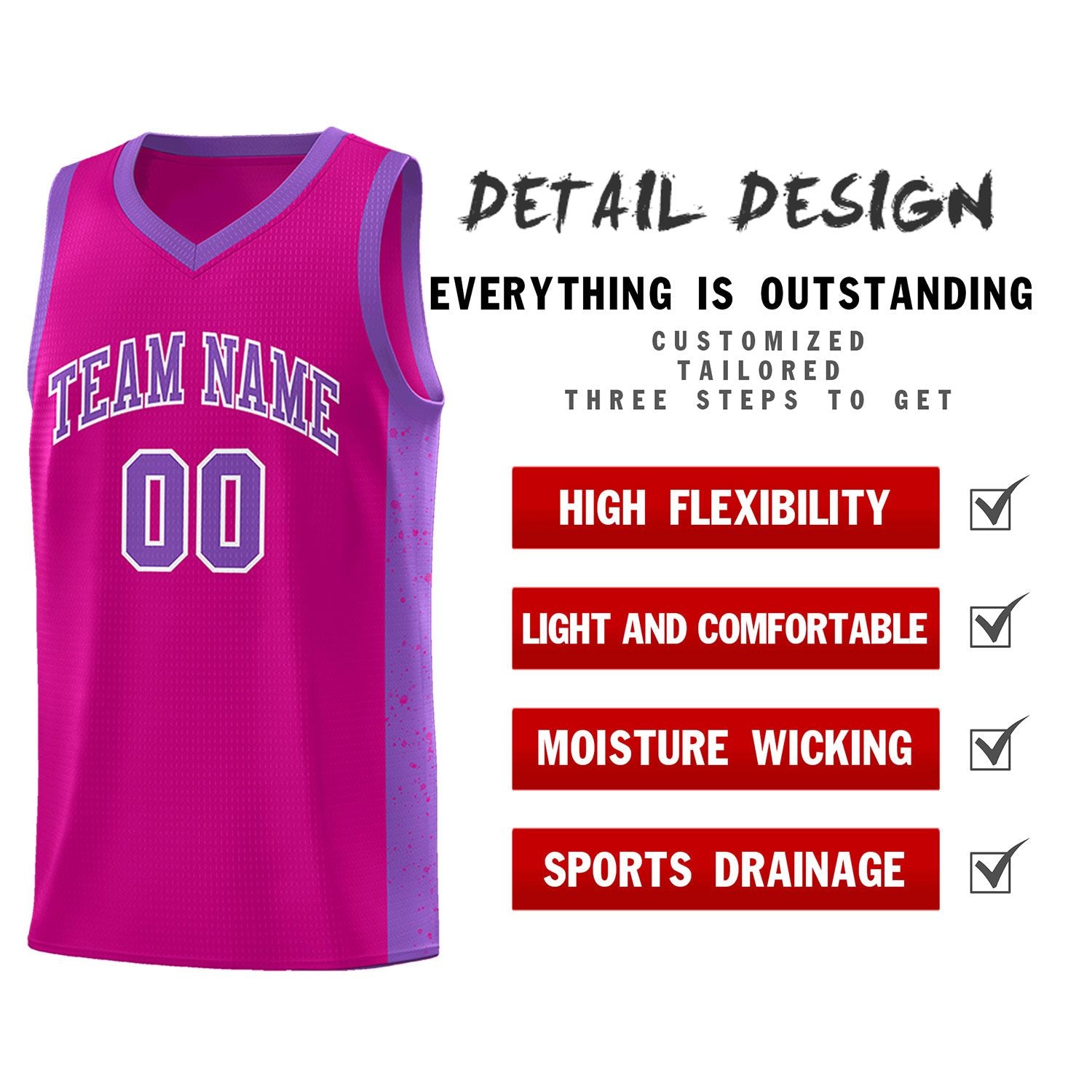 Custom Red Purple-White Side Splash Sports Uniform Basketball Jersey