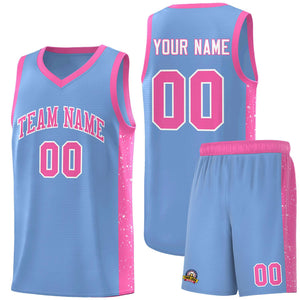 Custom Light Blue Pink-White Side Splash Sports Uniform Basketball Jersey